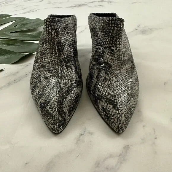 AGL Womens Mule Booties Heels Size 42 11 Black Gray Snakeskin Leather Point Toe - Picture 3 of 7